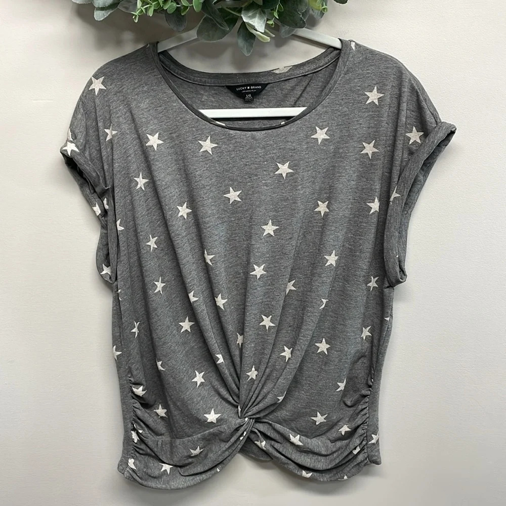 Lucky Brand Star Twist Front Rolled Sleeve Tee L